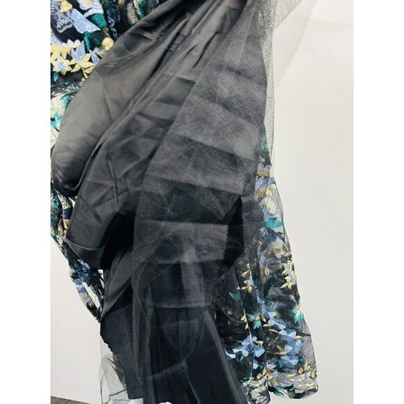 NWT Adrianna Papell Women's Sz 4 Embroidered Mesh Gown Tulle 3/4 Sleeve Floral - Picture 5 of 7